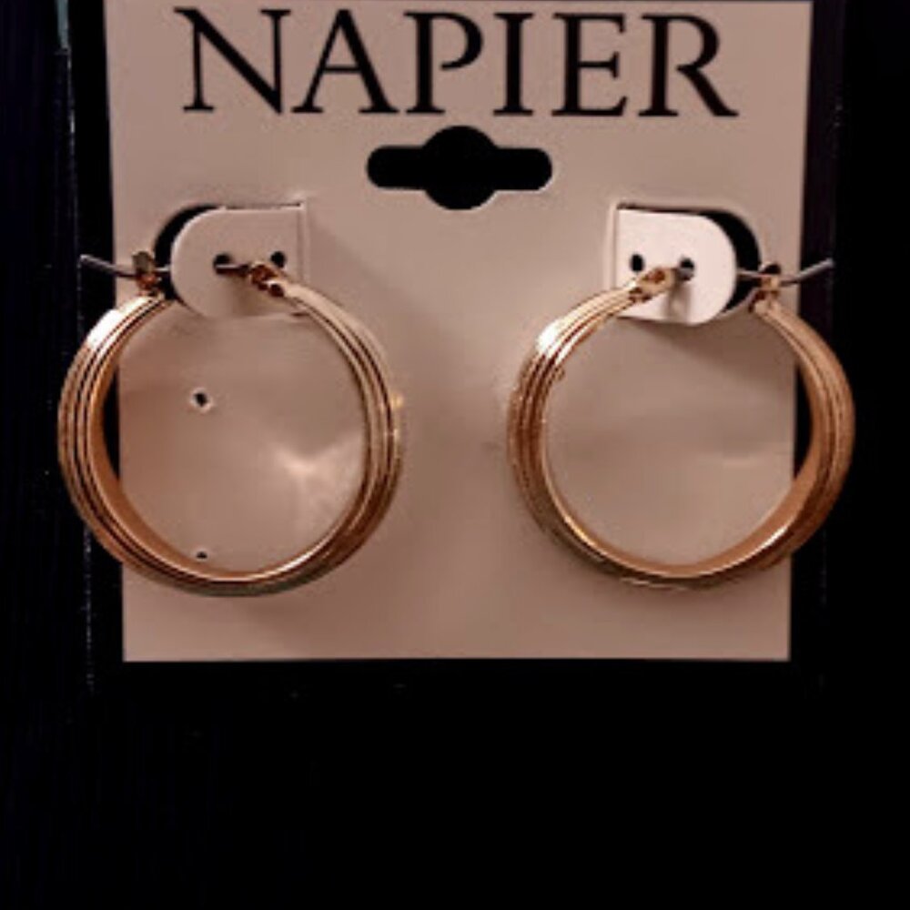 NAPIER Mod/Contemporary Gold Ribbed Texture Hoop Earrings**NEW! - Picture 3 of 3